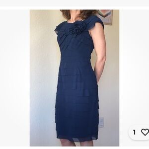 London Times Navy Tiered Midi Dress